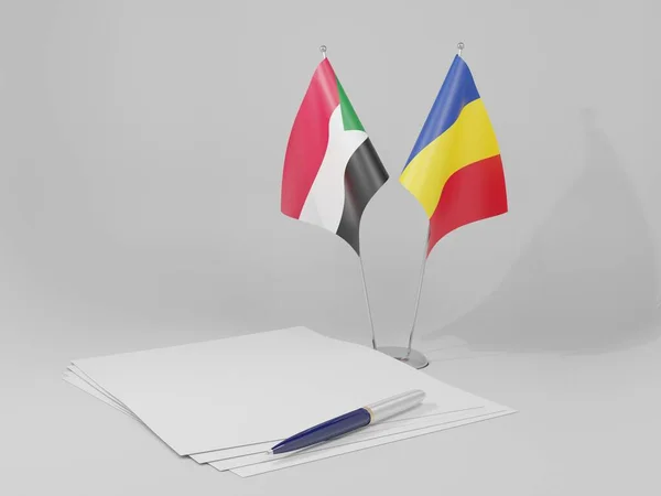 Roumanie Drapeaux Accord Soudan Fond Blanc Render — Photo