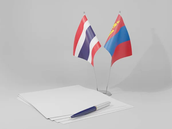 Mongolie Drapeaux Accord Thaïlande Fond Blanc Render — Photo