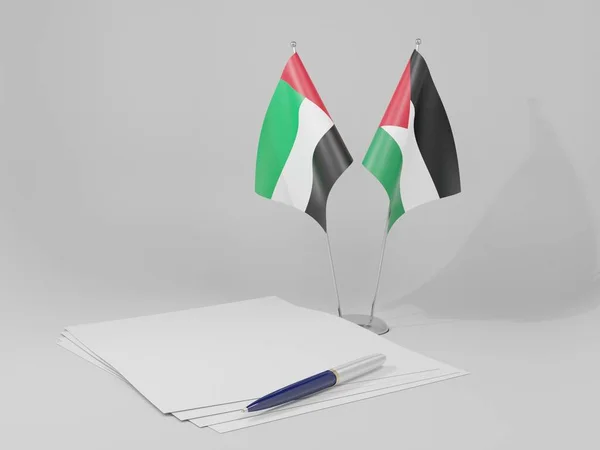 巴勒斯坦 阿拉伯联合酋长国协定旗帜 白色背景 3D渲染 — 图库照片