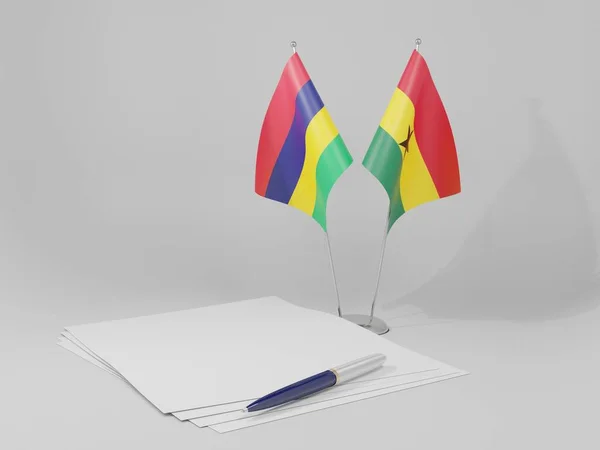 Ghana Flagi Umowy Mauritius Białe Tło Render — Zdjęcie stockowe