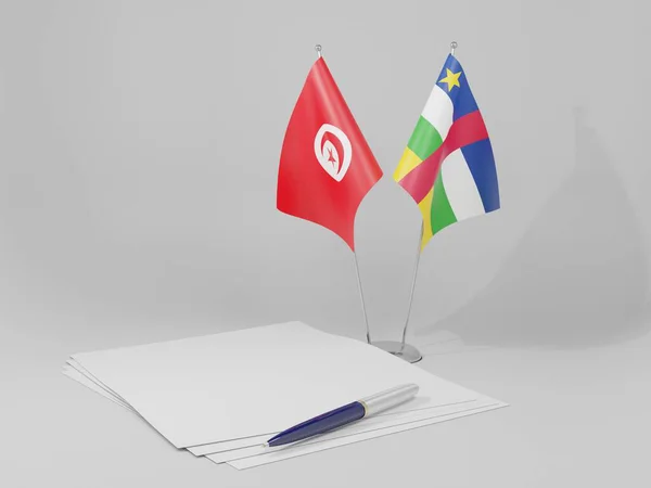 Κεντροαφρικανική Δημοκρατία Τυνησία Συμφωνία Σημαίες Λευκό Φόντο Render — Φωτογραφία Αρχείου