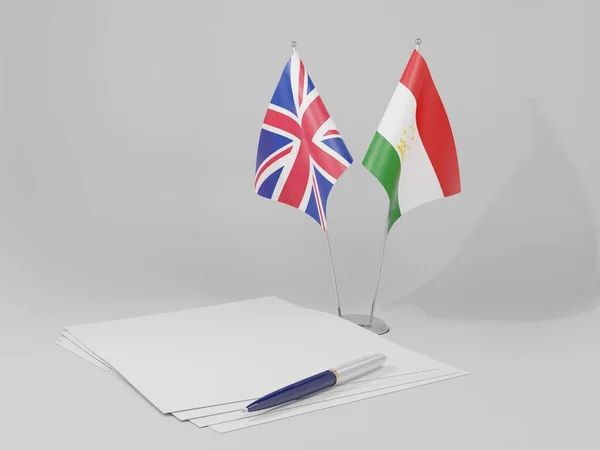Tagikistan Bandiere Dell Accordo Del Regno Unito Sfondo Bianco Render — Foto Stock