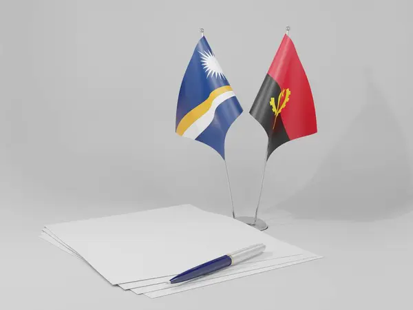 Angola Banderas Del Acuerdo Las Islas Marshall Fondo Blanco Render — Foto de Stock