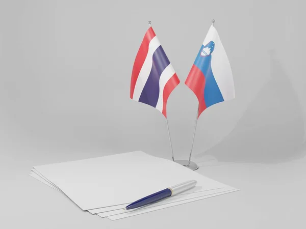 Eslovénia Tailândia Acordo Bandeiras Fundo Branco Render — Fotografia de Stock