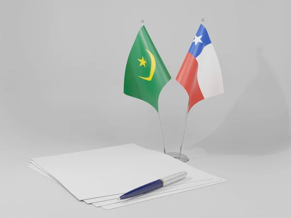 Chile Banderas Del Acuerdo Mauritania Fondo Blanco Render — Foto de Stock