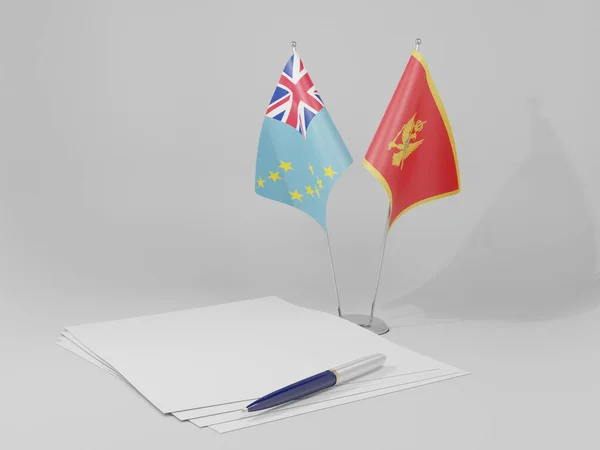 Montenegro Bandiere Dell Accordo Tuvalu Sfondo Bianco Render — Foto Stock