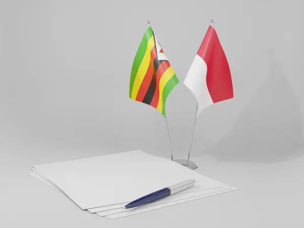 Monaco Zimbabwe Agreement Flags White Background Render — Stock Photo, Image