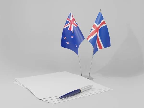 Izland Zéland Megállapodás Zászlók Fehér Háttér Render — Stock Fotó