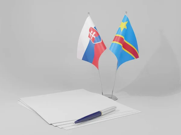 Kongo Demokratik Cumhuriyeti - Slovakya Anlaşması Bayrakları, Beyaz Arkaplan - 3D Render