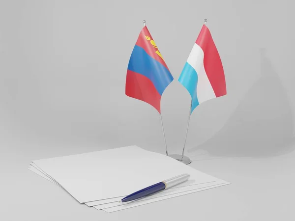 Luxemburgo Banderas Del Acuerdo Mongolia Fondo Blanco Render —  Fotos de Stock