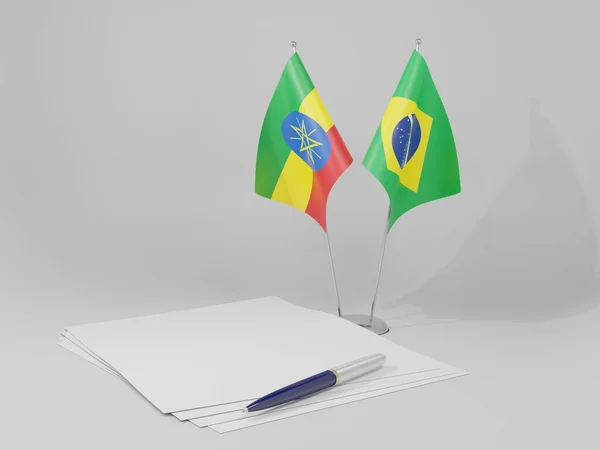 Brasil Etiópia Bandeiras Acordo Fundo Branco Render — Fotografia de Stock