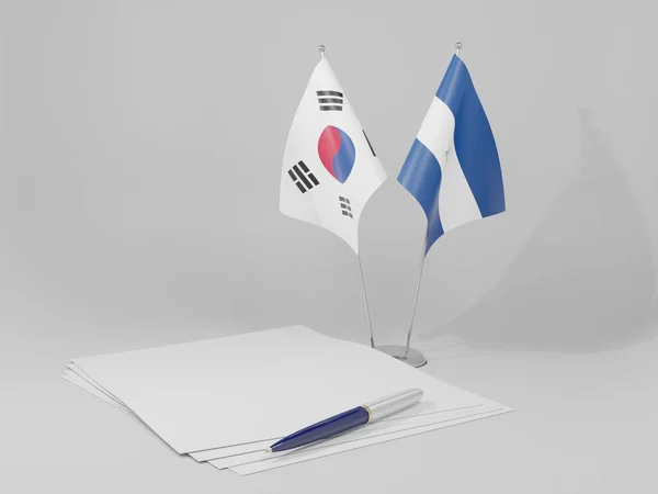 Nicarágua Acordos Coreia Sul Bandeiras Fundo Branco Render — Fotografia de Stock
