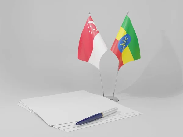 Etiopia Bandiere Dell Accordo Singapore Sfondo Bianco Render — Foto Stock