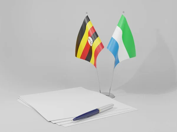 塞拉利昂 乌干达协定旗帜 白色背景 3D渲染 — 图库照片