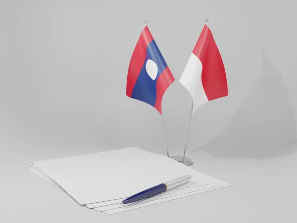 Indonésia Acordo Laos Bandeiras Fundo Branco Render — Fotografia de Stock