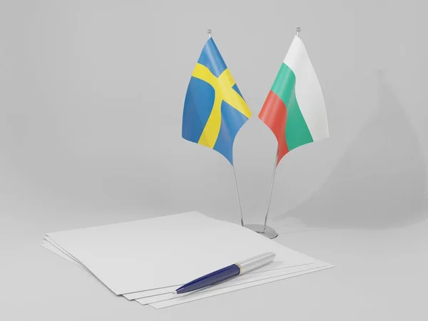 Bulgária Svédország Megállapodás Zászlók Fehér Háttér Render — Stock Fotó
