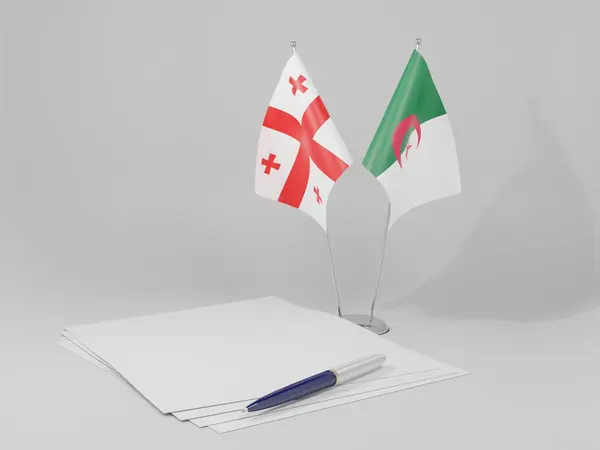 Algérie Géorgie Drapeaux Accord Fond Blanc Render — Photo