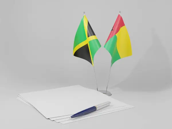 Γουινέα Μπισάου Τζαμάικα Σημαίες Συμφωνία Λευκό Φόντο Render — Φωτογραφία Αρχείου