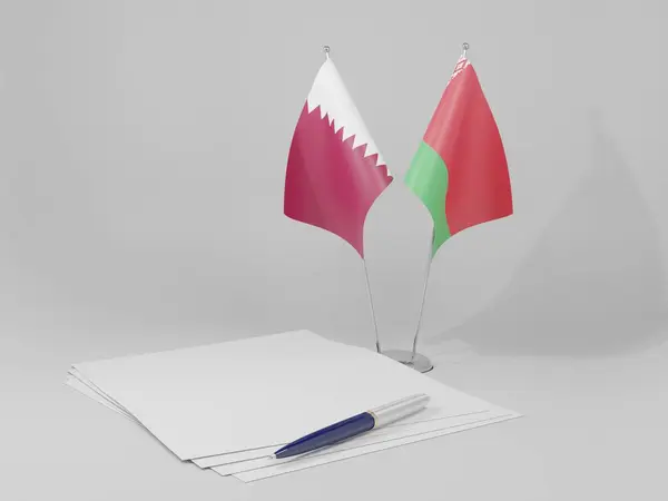 Biélorussie Drapeaux Accord Qatar Fond Blanc Render — Photo