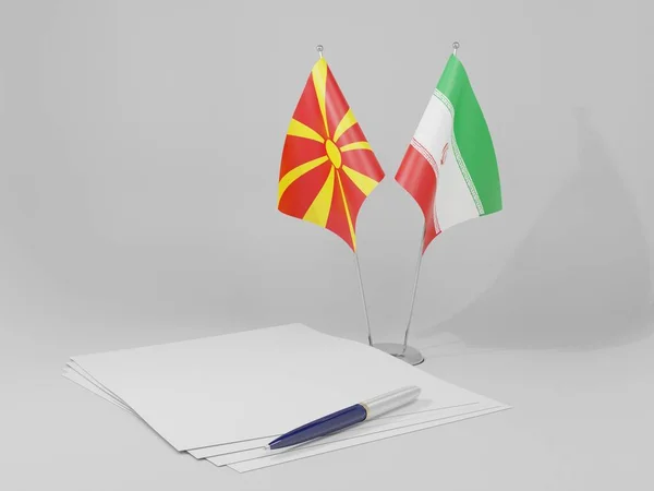 Irão Macedónia Bandeiras Acordo Fundo Branco Render — Fotografia de Stock