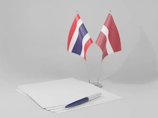 Letónia Tailândia Acordo Bandeiras Fundo Branco Render — Fotografia de Stock