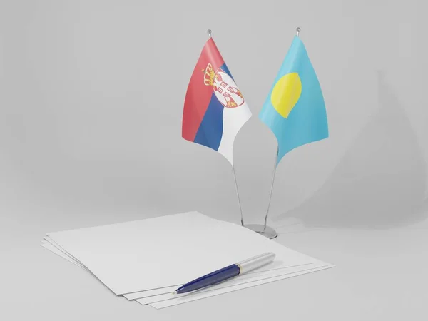 Palau Serbienavtalets Flaggor Vit Bakgrund Render — Stockfoto