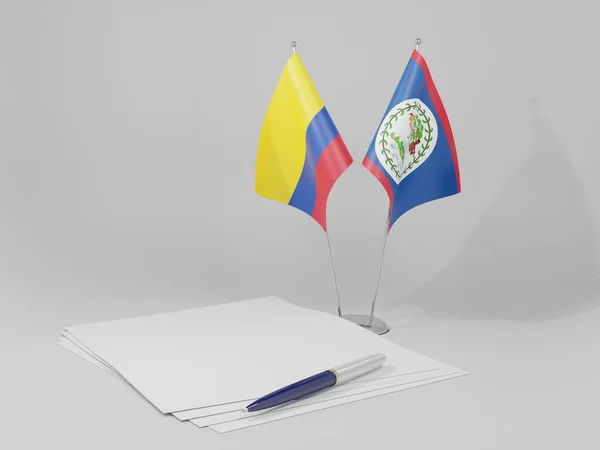 Belize Kolumbie Dohody Vlajky Bílé Pozadí Vykreslení — Stock fotografie