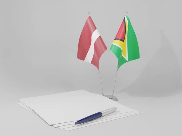 Guyana Latvia Agreement Flags White Background Render — 스톡 사진