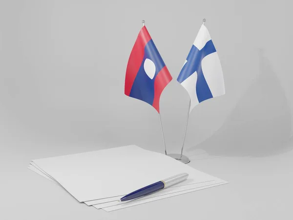 Finlande Drapeaux Accord Laos Fond Blanc Render — Photo
