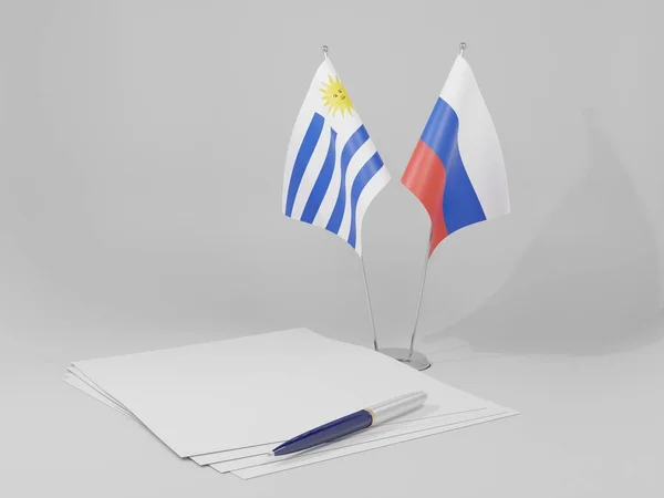 Russie Drapeaux Uruguay Accord Fond Blanc Render — Photo