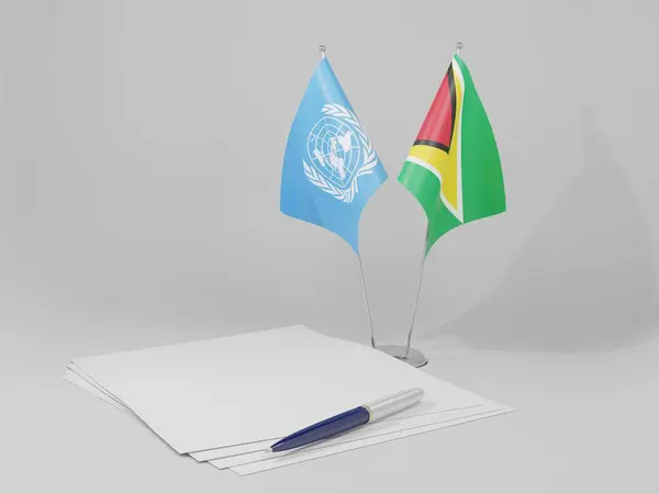 ガイアナ 国際連合協定旗 白の背景 3Dレンダリング — ストック写真