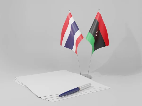 Libye Drapeaux Accord Thaïlande Fond Blanc Render — Photo