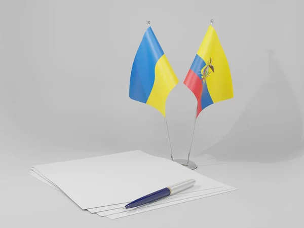 Équateur Ukraine Drapeaux Accord Fond Blanc Render — Photo