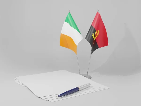 Overeenkomst Tussen Angola Ierland Vlaggen Witte Achtergrond Render — Stockfoto