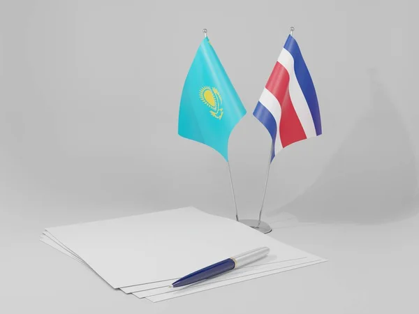 Costa Rica Overeenkomst Van Kazachstan Vlaggen Witte Achtergrond Render — Stockfoto