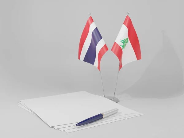 Libano Bandiere Dell Accordo Thailandia Sfondo Bianco Render — Foto Stock