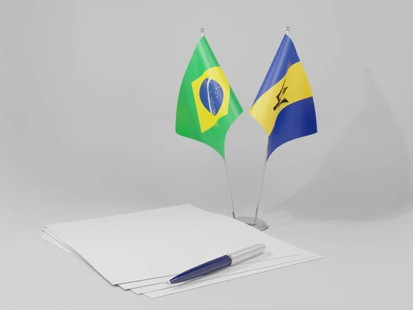 Barbados Brazílie Dohody Vlajky Bílé Pozadí Vykreslení — Stock fotografie