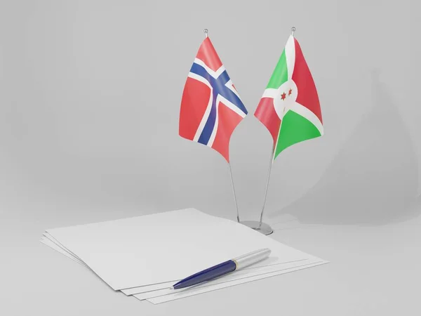 Burundi Acordo Noruega Bandeiras Fundo Branco Render — Fotografia de Stock