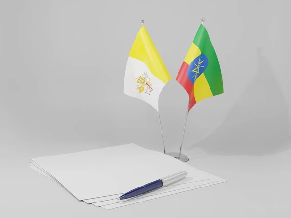 エチオピア バチカン市協定旗 白の背景 3Dレンダリング — ストック写真