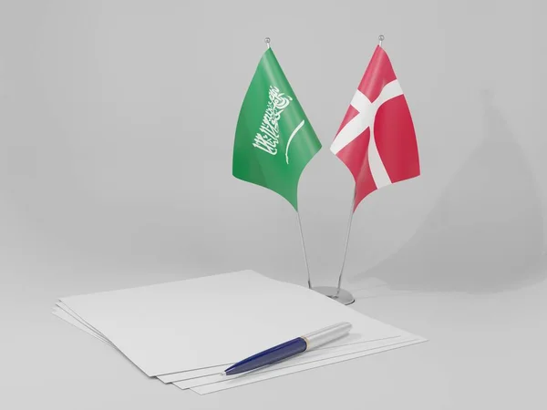 Dánsko Saúdská Arábie Dohody Vlajky Bílé Pozadí Render — Stock fotografie