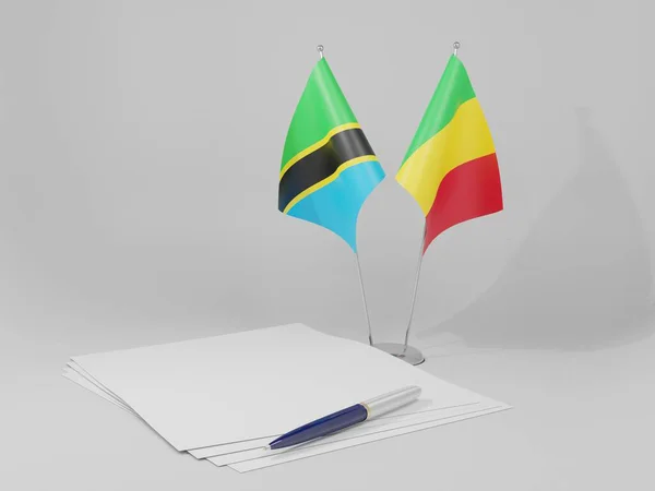 Mali Tanzanya Anlaşması Bayrakları Beyaz Arkaplan Render — Stok fotoğraf