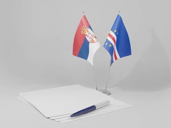 Cap Vert Drapeaux Accord Serbie Fond Blanc Render — Photo