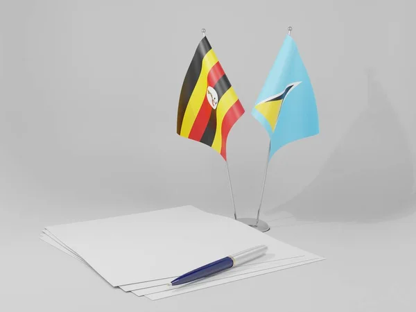 Santa Lucía Banderas Del Acuerdo Uganda Fondo Blanco Render —  Fotos de Stock