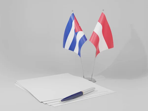 Áustria Cuba Acordo Bandeiras Fundo Branco Render — Fotografia de Stock