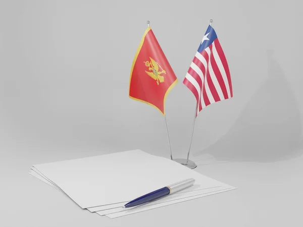 Banderas Del Acuerdo Liberia Montenegro Fondo Blanco Render —  Fotos de Stock