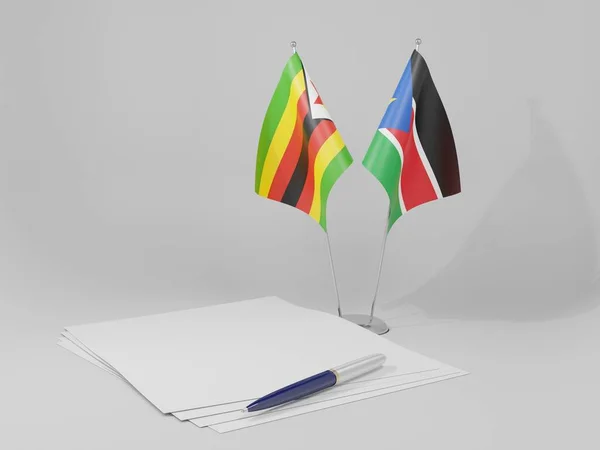 Σημαίες Της Συμφωνίας Νοτίου Σουδάν Ζιμπάμπουε Λευκό Φόντο Render — Φωτογραφία Αρχείου