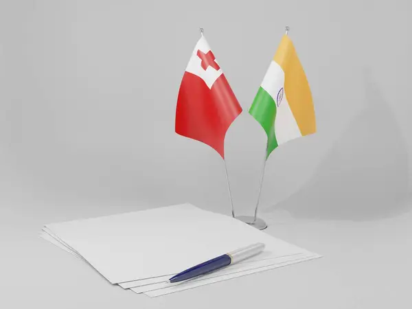 India Bandiere Dell Accordo Tonga Sfondo Bianco Render — Foto Stock
