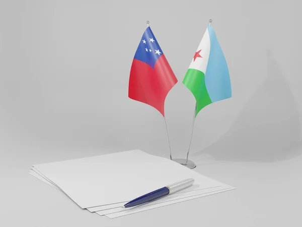 Τζιμπουτί Σημαίες Της Συμφωνίας Της Σαμόα Λευκό Φόντο Render — Φωτογραφία Αρχείου