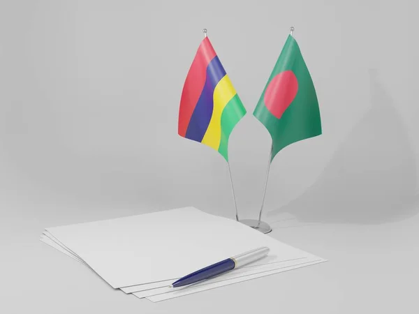 Bangladesh Mauricio Banderas Del Acuerdo Fondo Blanco Render —  Fotos de Stock