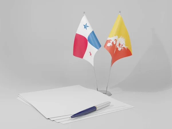 Bután Banderas Del Acuerdo Panamá Fondo Blanco Render —  Fotos de Stock